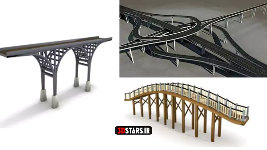 مدل سه بعدی پل و جاده